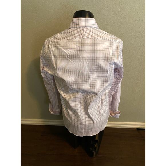 TM LEWIN White/Blue Windowpane Dress Shirt SLIM FIT French Cuff Men's 15.5x34.5 - Picture 3 of 6